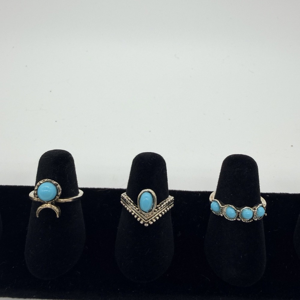 Vintage Southwestern Silver Turquoise Rings Size 4 & 1 Size 4 1/2Costume Jewelry
